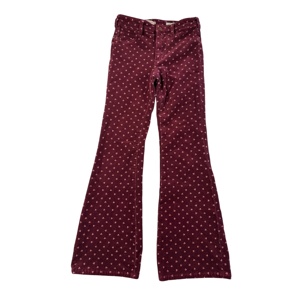 Pilcro and the Letterpress Maroon Floral Corduroy High-Rise Bootcut Pants 27 - Picture 2 of 8